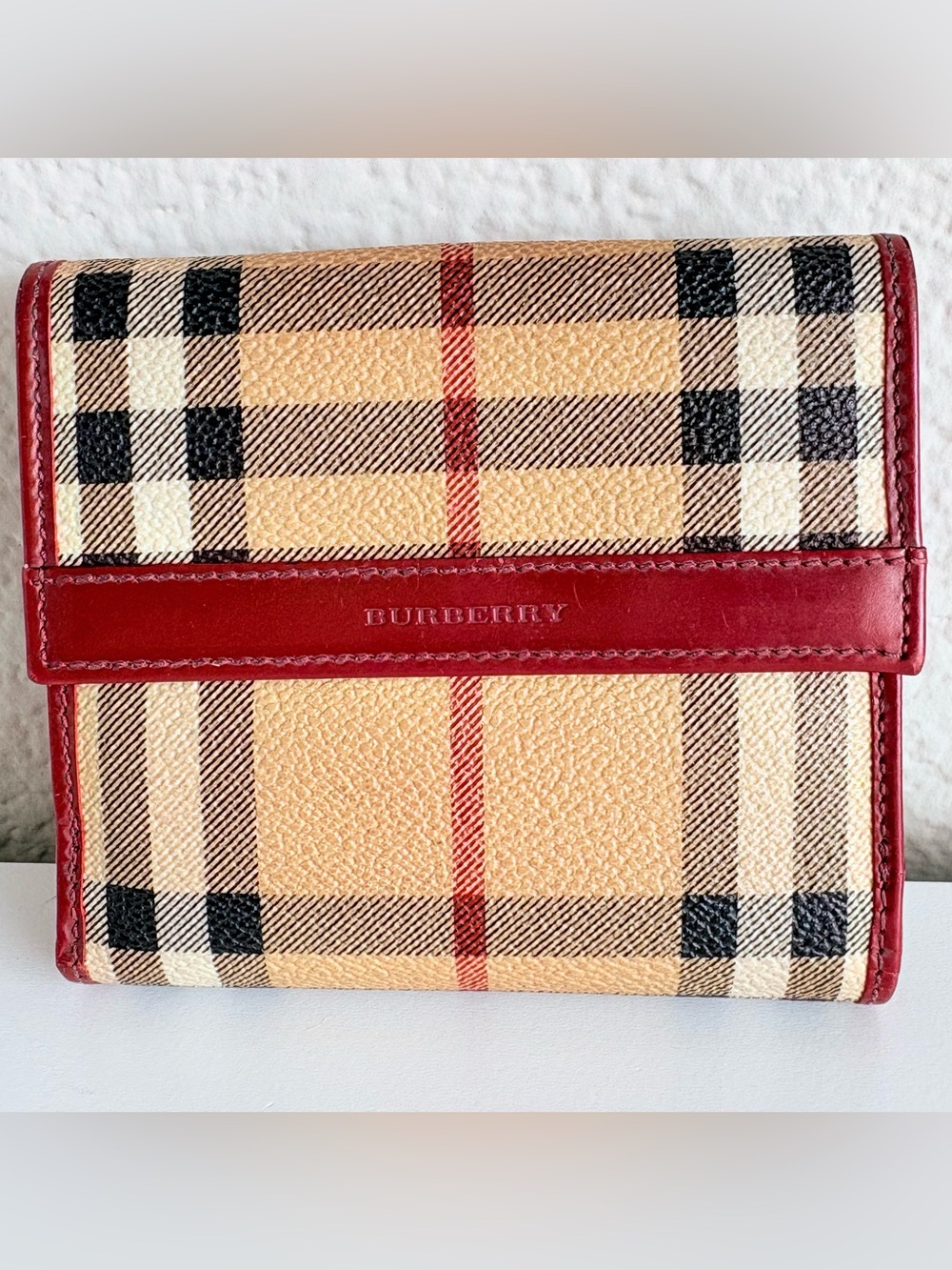 Burberry - Vintage Haymarket Check Pattern Plaid Print Compact Wallet